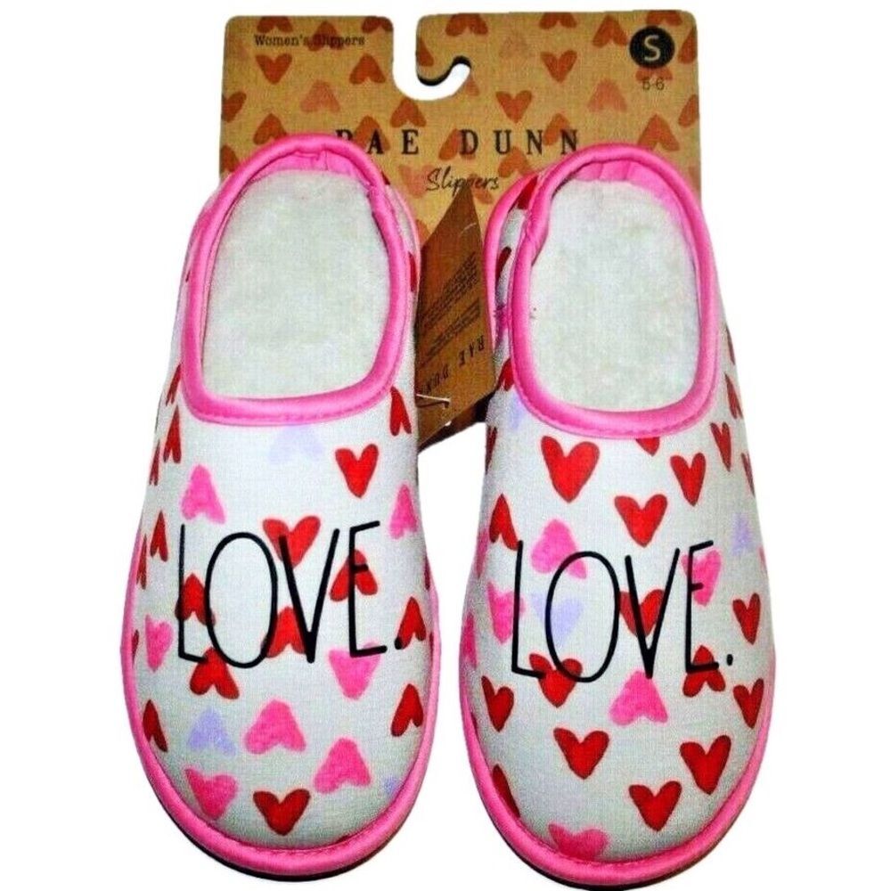 Rae Dunn Slippers Women's Size S 5-6 Love Pink Red Hearts NWT Barbiecore Gift